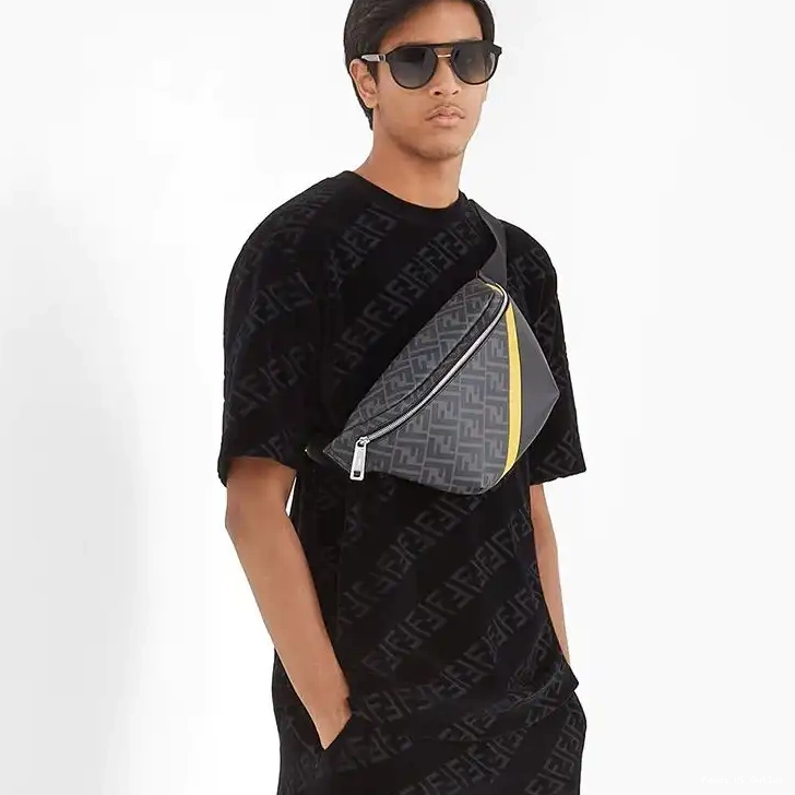 Affordable HOT Motif Fabric In Black Fendi Yellow FF Bag Belt 0515